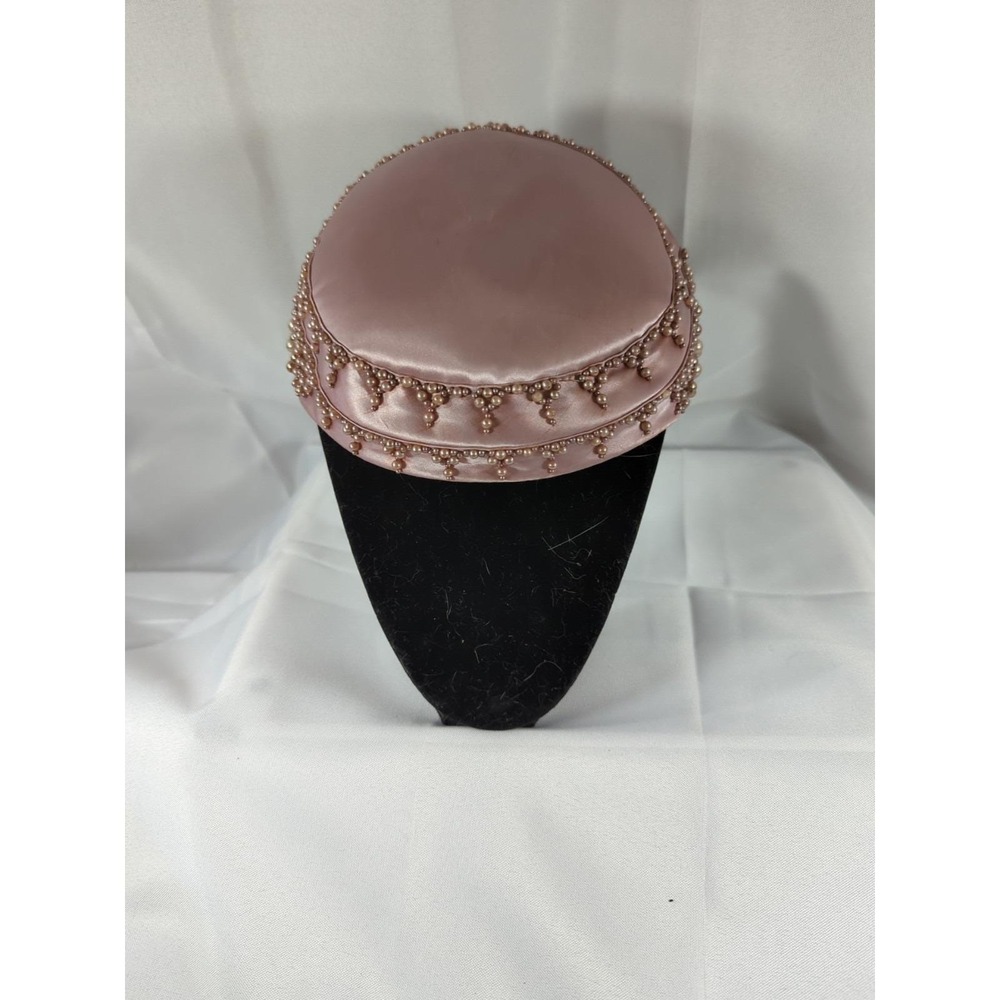 Satin Half Hat Beaded Veil Mid Century Vtg 50's Mauve/Pink